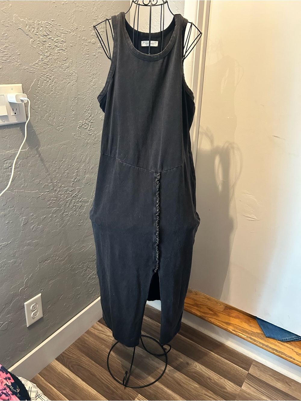Black Midi Tank Dress with Front Button Detail
